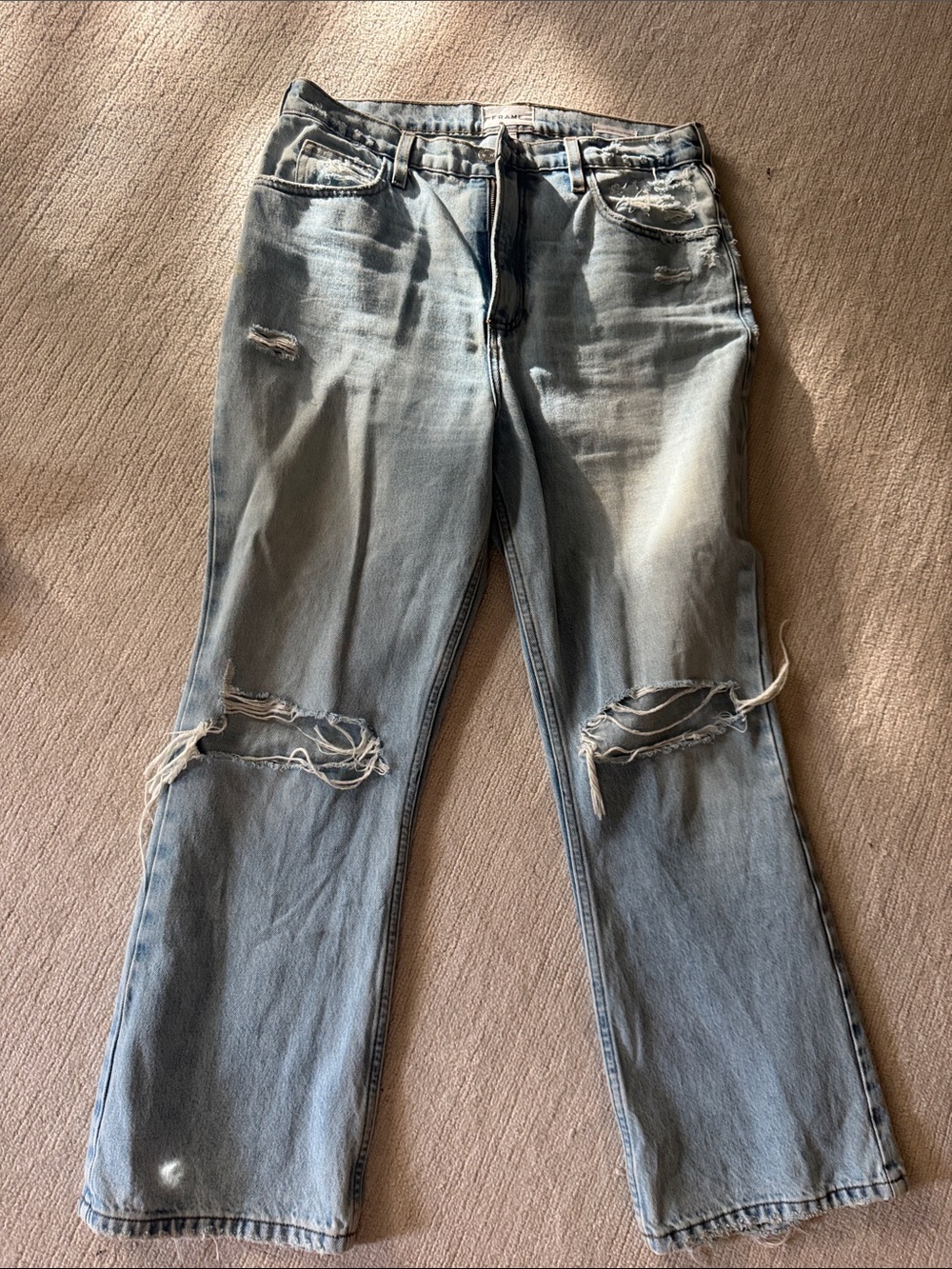 Frame Denim Light Blue Distressed Straight Jeans 29